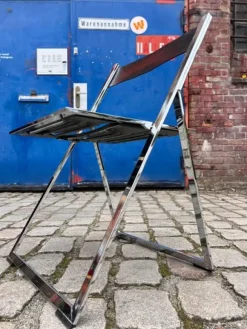 Pamono Vono Folding Chair in Leather and Chrome from Interlübke><noscript><img width=
