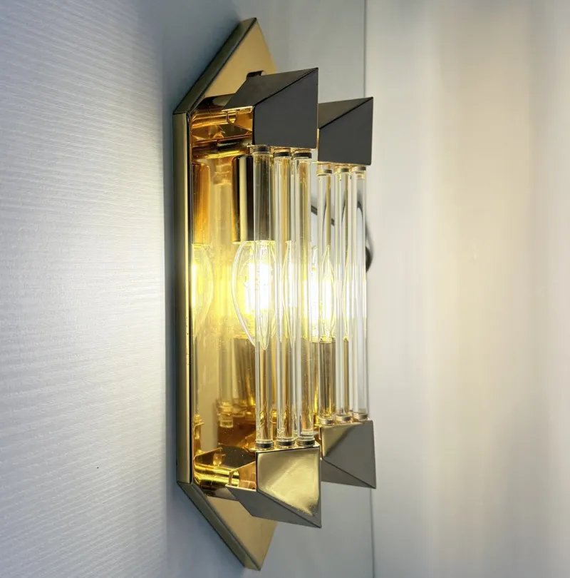 Discount Pamono Wall Lamp in Gold with Crystal Cylinders from Honsel, 1980s