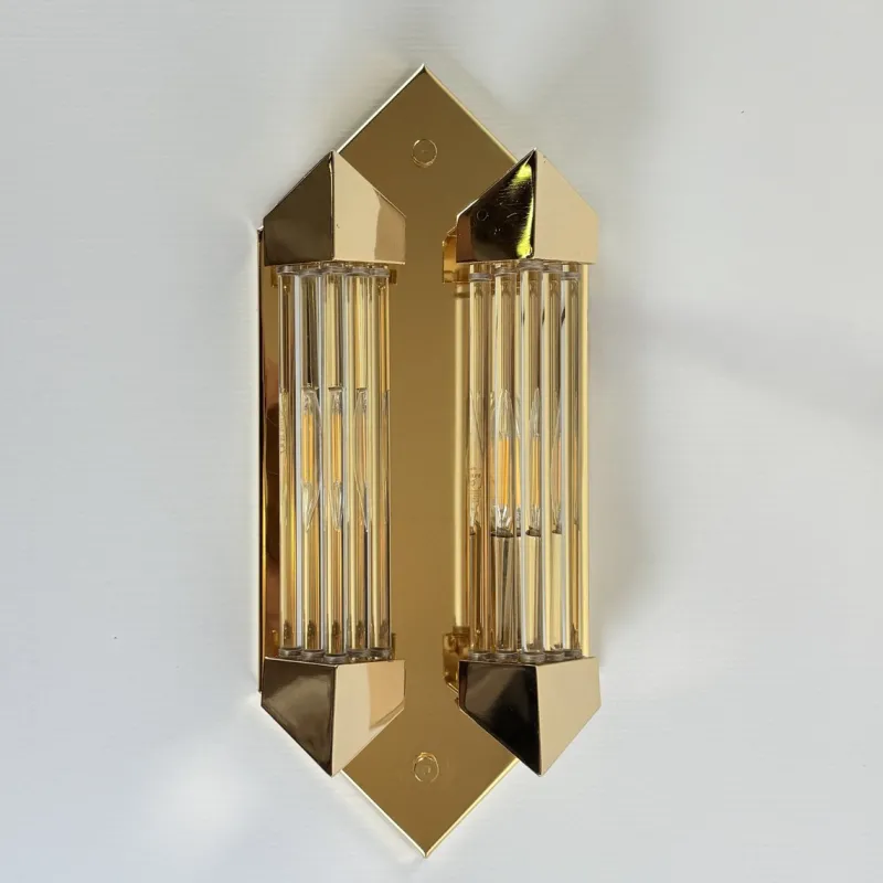 Discount Pamono Wall Lamp in Gold with Crystal Cylinders from Honsel, 1980s
