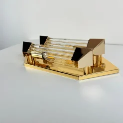 Discount Pamono Wall Lamp in Gold with Crystal Cylinders from Honsel, 1980s