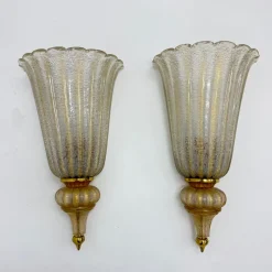 Pamono Wall Lamps Sconce Murano Glass from Barovier & Toso, 1970s, Set of 2> Wall Lights & Sconces