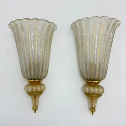 Pamono Wall Lamps Sconce Murano Glass from Barovier & Toso, 1970s, Set of 2> Wall Lights & Sconces