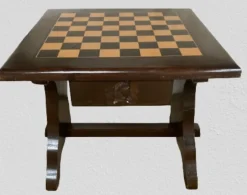 Pamono Walnut Chess Table with Hand-Carved Figures, Spain, 1960s, Set of 3><noscript><img width=