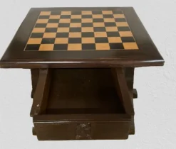Pamono Walnut Chess Table with Hand-Carved Figures, Spain, 1960s, Set of 3><noscript><img width=