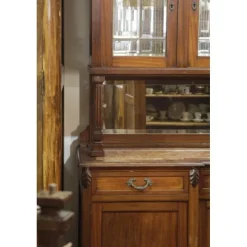 Pamono Walnut Cupboard with Beveled Glass and Marble Top><noscript><img width=