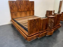Pamono Walnut Furniture with Carvings in the style of Ducrot, 1920s, Set of 8><noscript><img width=