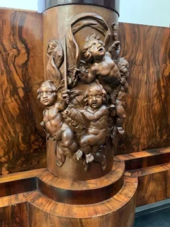 Pamono Walnut Furniture with Carvings in the style of Ducrot, 1920s, Set of 8><noscript><img width=