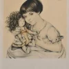 Clearance Pamono Walter Sauer, Portrait of a Child and Her Doll, Signed Engraving
