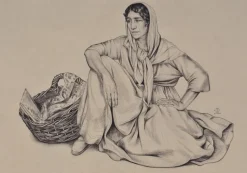 Pamono Walter Sauer, Seated Gypsy Woman, Signed Engraving> Prints & Multiples