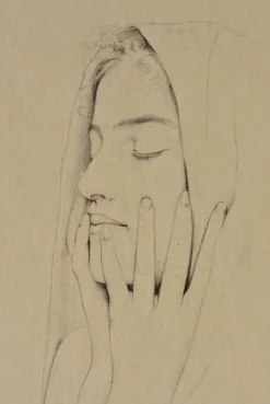 Pamono Walter Sauer, Woman with Closed Eyes, Signed Engraving><noscript><img width=
