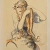 Pamono Walter Sauer, Young Girl with Braids, Signed Engraving> Prints & Multiples