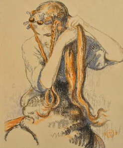 Pamono Walter Sauer, Young Girl with Braids, Signed Engraving> Prints & Multiples