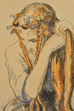 Pamono Walter Sauer, Young Girl with Braids, Signed Engraving><noscript><img width=