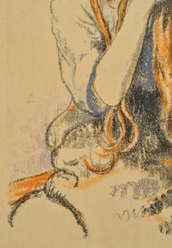 Pamono Walter Sauer, Young Girl with Braids, Signed Engraving><noscript><img width=