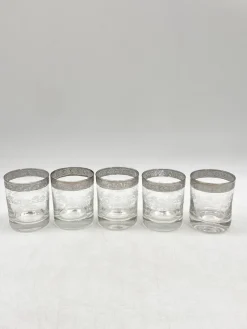 Pamono Water or Whiskey Glasses in Murano Glass with Medici Decor and Platinum Edge, Italy, Set of 5> Glassware