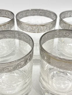 Pamono Water or Whiskey Glasses in Murano Glass with Medici Decor and Platinum Edge, Italy, Set of 5> Glassware