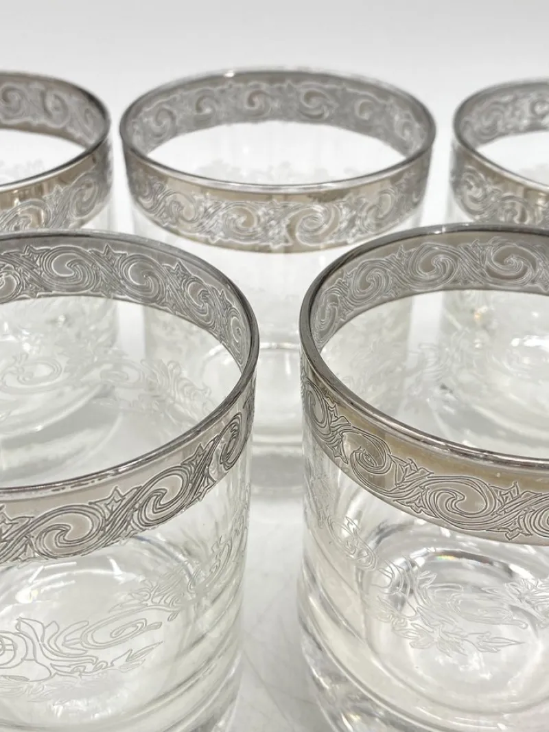 Pamono Water or Whiskey Glasses in Murano Glass with Medici Decor and Platinum Edge, Italy, Set of 5> Glassware