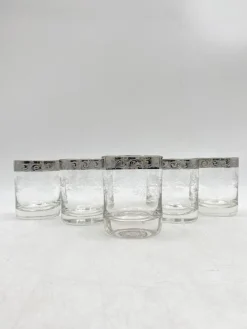 Pamono Water or Whiskey Glasses in Murano Glass with Medici Decor and Platinum Edge, Italy, Set of 5><noscript><img width=