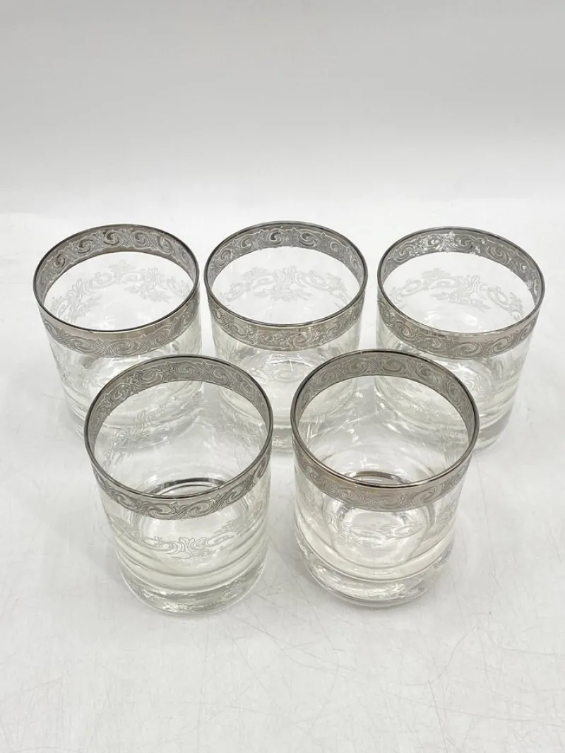Pamono Water or Whiskey Glasses in Murano Glass with Medici Decor and Platinum Edge, Italy, Set of 5> Glassware