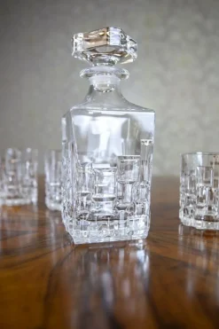 Pamono Whiskey Lowball Glasses and Decanter from RCR Cristalleria Italiana, Set of 7><noscript><img width=
