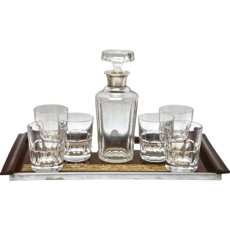 Pamono Whisky Set with Serving Tray from Val Saint Lambert, 1957, Set of 8