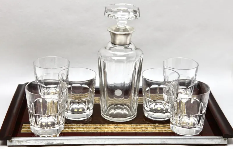 Pamono Whisky Set with Serving Tray from Val Saint Lambert, 1957, Set of 8