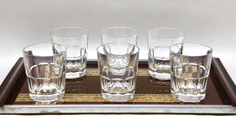 Pamono Whisky Set with Serving Tray from Val Saint Lambert, 1957, Set of 8