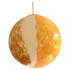 Pamono White and Amber Spots Sphere Pendant Light in Murano Glass by Simoeng> Ceiling Lights