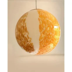Pamono White and Amber Spots Sphere Pendant Light in Murano Glass by Simoeng><noscript><img width=
