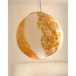 Pamono White and Amber Spots Sphere Pendant Light in Murano Glass by Simoeng><noscript><img width=