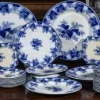 Pamono White and Blue Table Service, Set of 40> Dinner Plates & Bowls