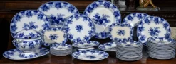 Pamono White and Blue Table Service, Set of 40> Dinner Plates & Bowls