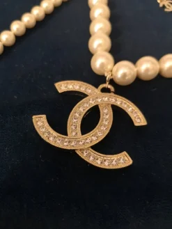 Pamono White and Gold Chanel Necklace Pendant from Chanel><noscript><img width=