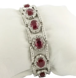 Pamono White and Gold Link Bracelet with Diamonds and Rubies><noscript><img width=