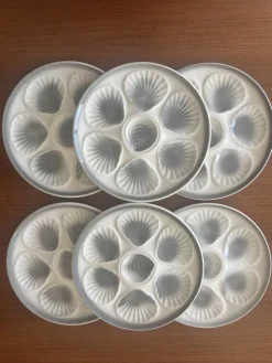 Pamono White and Gray Oyster Plate Set from Moulin Des Loups, Set of 6> Dinner Plates & Bowls