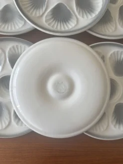 Pamono White and Gray Oyster Plate Set from Moulin Des Loups, Set of 6><noscript><img width=