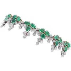 Sale Pamono White and Rose Gold Bracelet with Emeralds and Diamonds
