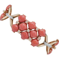 Clearance Pamono White and Rose Gold Bracelet with Coral and Diamonds