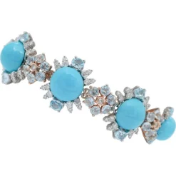 Best Pamono White and Rose Gold Bracelet with Turquoise, Topaz & Diamonds