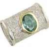 Pamono White and Yellow 18 Karat Gold Cocktail Ring with Emerald and Diamonds> Rings