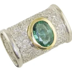 Pamono White and Yellow 18 Karat Gold Cocktail Ring with Emerald and Diamonds> Rings