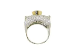 Pamono White and Yellow 18 Karat Gold Cocktail Ring with Emerald and Diamonds><noscript><img width=