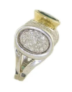 Pamono White and Yellow 18 Karat Gold Cocktail Ring with Emerald and Diamonds><noscript><img width=