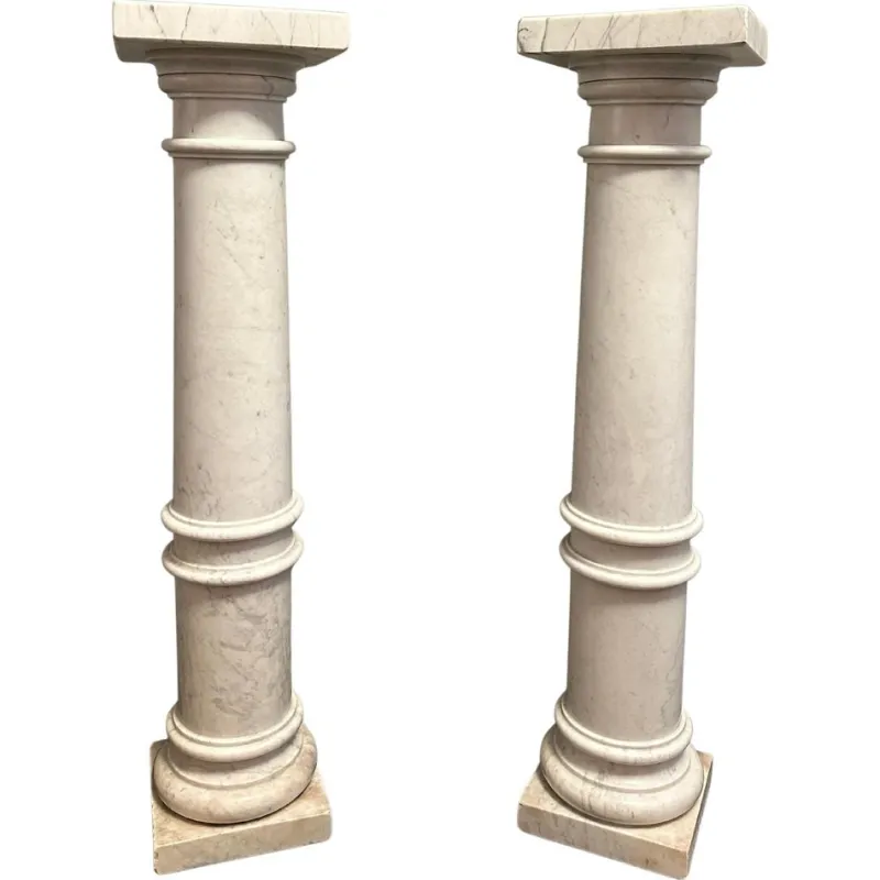 Best Pamono White Carrara Marble Pedestals, 1890s, Set of 2