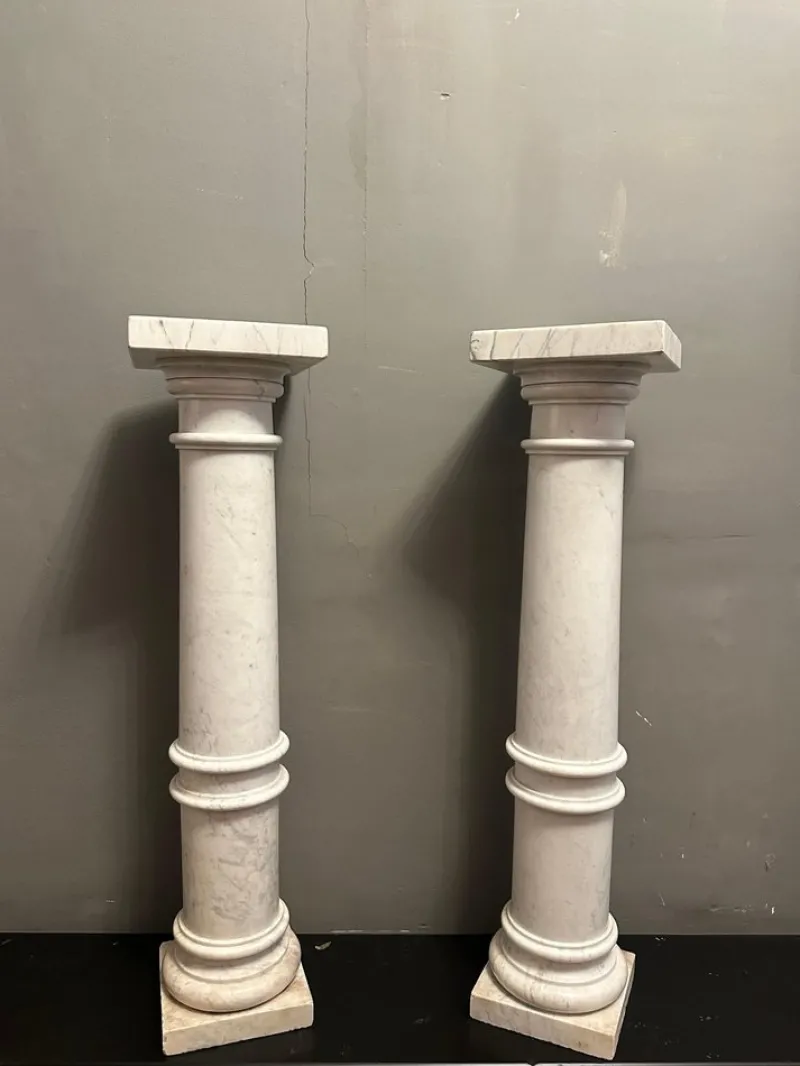 Best Pamono White Carrara Marble Pedestals, 1890s, Set of 2