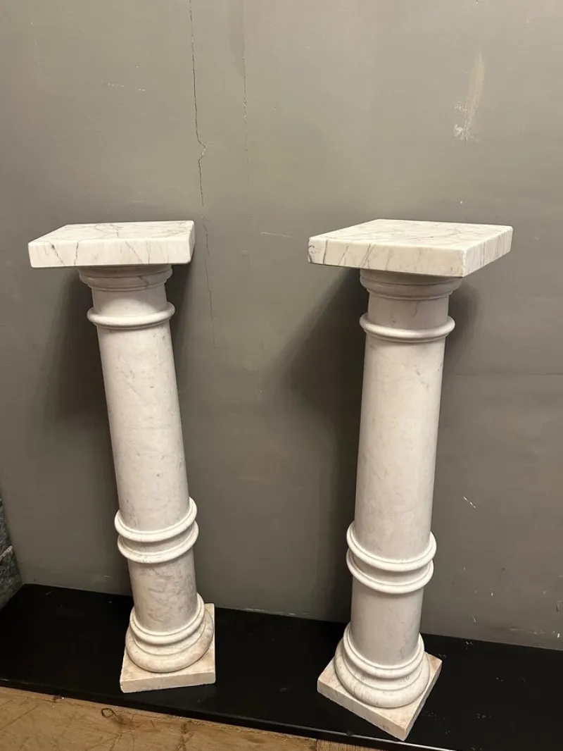 Best Pamono White Carrara Marble Pedestals, 1890s, Set of 2