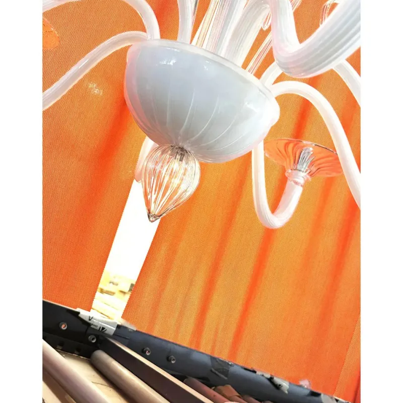 Pamono White Chandelier with Transparent Leaves in Murano Glass by Simoeng> Ceiling Lights