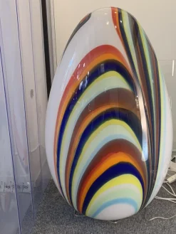 Hot Pamono White Egg Lamp in Murano Style Glass with Multicolored Reeds from Simoeng