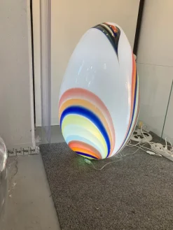 Hot Pamono White Egg Lamp in Murano Style Glass with Multicolored Reeds from Simoeng