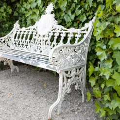Pamono White Garden Bench in Cast Iron><noscript><img width=